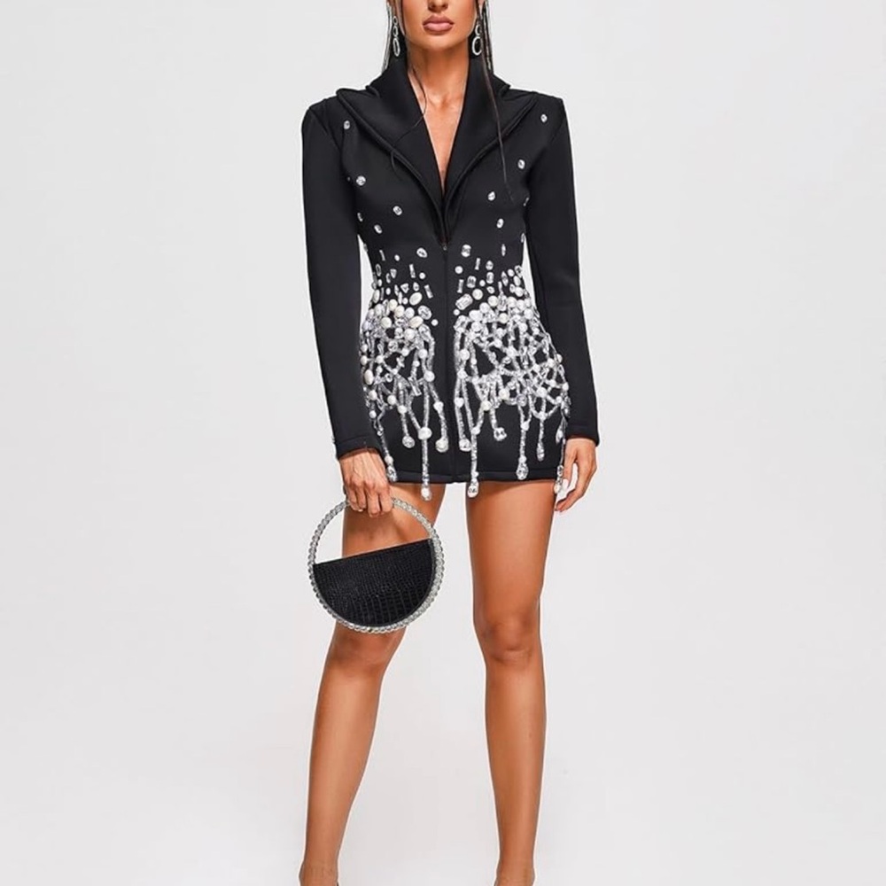 Elegant Black and White Embellished Dress